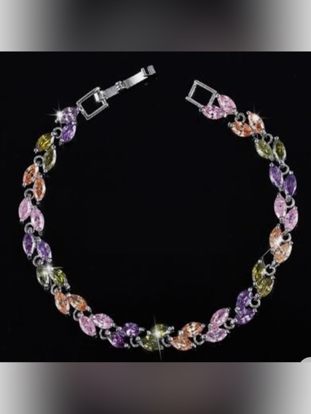 Silver-Tone Multi-Gem Bracelet — Pink, Purple & Green Accents